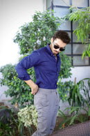 Royal Blue Cotton Shirt - Al Hudaibiya 