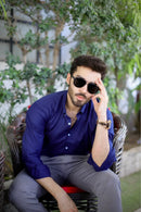 Royal Blue Cotton Shirt - Al Hudaibiya