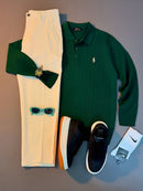 Cable Knit Polo Sweater 3PC Outfit Al Hudaibiya
