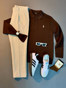Cable Knit Polo Sweater 3PC Outfit Al Hudaibiya