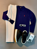 Cable Knit Polo Sweater 3PC Outfit Al Hudaibiya