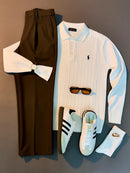 Cable Knit Polo Sweater 3PC Outfit Al Hudaibiya