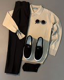 Striped Polo Sweater 3PC Outfit Al Hudaibiya