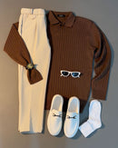 Striped Polo Sweater 3PC Outfit Al Hudaibiya