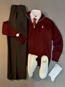 Quarter Zip Cable Knit Sweater 3PC Outfit Al Hudaibiya