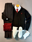 Quarter Zip Cable Knit Sweater 3PC Outfit Al Hudaibiya