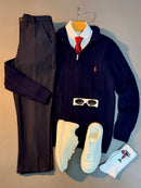 Quarter Zip Cable Knit Sweater 3PC Outfit Al Hudaibiya
