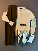 Cable Knit Polo Sweater 3PC Outfit Al Hudaibiya